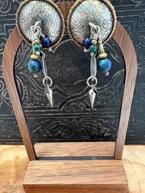 Vintage Tabra Sterling, Blue and Green Beaded Dangle Earrings